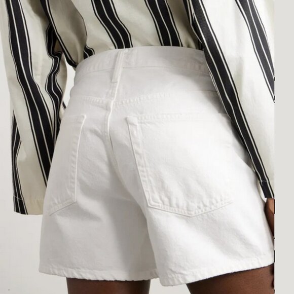 30 Agolde High Rise Short Parker Long Organic Cotton White Button Closure Denim - Picture 3 of 16